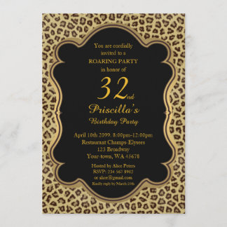 32. Geburtstagsparty 32., Cheetah, Black & Gold Einladung