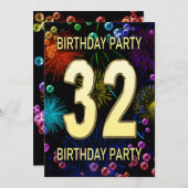 32. Geburtstagsparty Einladung Feuerwerk Blasen (Vorne/Hinten)