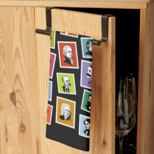 32 grafische Portraits der beststen Komponisten Geschirrtuch