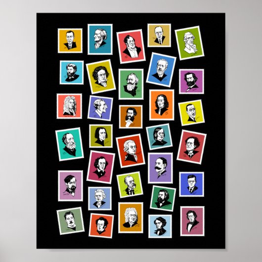 32 grafische Portraits der beststen Komponisten Poster (Vorne)