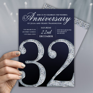 32. Jubiläums-Diamant-Silber-Navyblau Einladung