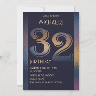 32. lila und goldener Geburtstag Einladung