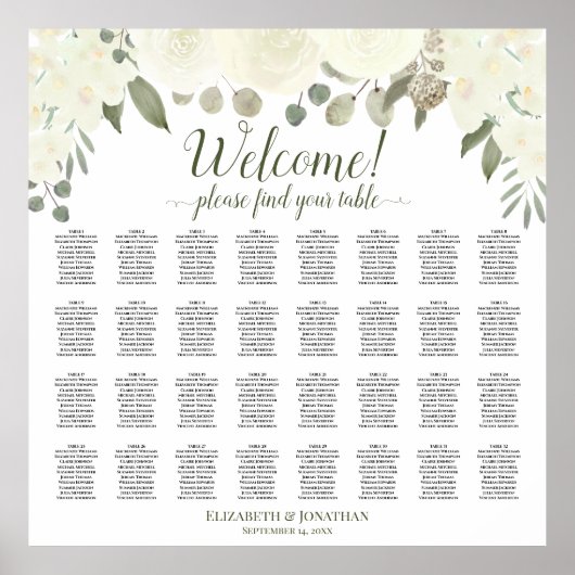 32 Tabelle Elfenbeinrosen Hochzeitstabelle Poster (Vorne)