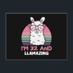 32 Year Old Bday Llamazing 32nd Birthday Llama Postkarte<br><div class="desc">Retro Vintage Style Birthday Gift Design Perfect To Pair With Shorts,  Leggings Or Jeans For A Casual Yet Trendy Look. Humorous Funny Humor Birthday Gift Outfit For Family Member,  Loved One Or Yourself. Matches Loads Of Clothes. GET YOURS TODAY!</div>