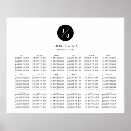 32x26" Horizontales Sitzdiagramm - Olivia & Justin Poster (Vorne)