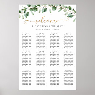 32x48 Eukalyptus Greenery Wedding Seating Chart Poster