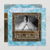 332 Quinceanera Vintag Foto Card Star Blue Einladung (Vorne/Hinten)