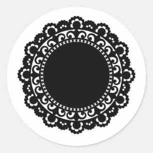 3332__doily-shape-1 BLACK WHITE CIRCLE SHAPES DOIL Runder Aufkleber