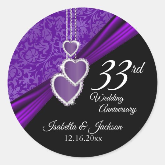 33. Amethyst Wedding Anniversary Design Runder Aufkleber (Vorderseite)