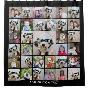 33 FotoCollage Modernes Quadrat Layout Schwarz Duschvorhang
