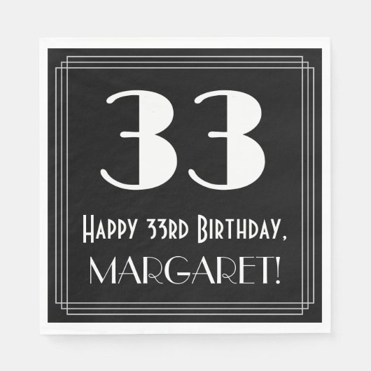 33. Geburtstag ~ Art Deco Inspiriert Look "33", Na Serviette (Vorderseite)