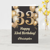 33. Geburtstag Black and Gold Balloons Confetti Karte (Gelbe Blume)