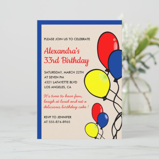 33. Geburtstag Einladung Ballons (Stehend Vorderseite)