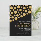 33. Geburtstag Einladung Black Gold Confetti (Stehend Vorderseite)