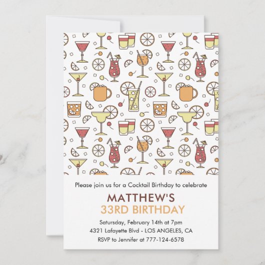 33. Geburtstag Einladung Cocktail Muster Modernes (Vorderseite)