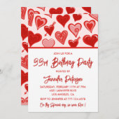 33. Geburtstag Einladung Rot-Rosa-Herzen (Vorne/Hinten)