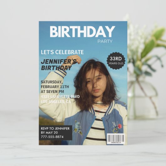 33. Geburtstag Einladungen Magazine Cover (Stehend Vorderseite)