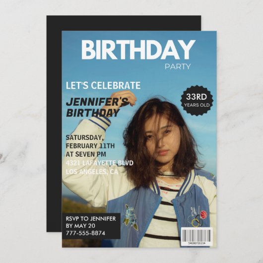 33. Geburtstag Einladungen Magazine Cover (Vorne/Hinten)