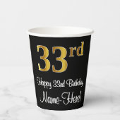 33. Geburtstag - Elegante Luxuriöse Imitate Gold L Pappbecher (Rückseite)