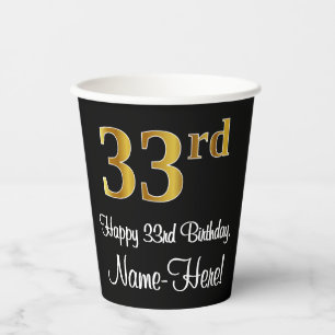 33. Geburtstag - Elegante Luxuriöse Imitate Gold L Pappbecher