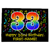 33. Geburtstag - Farbige Musiksymbole, Regenbogen Große Geschenktüte (Rückseite)