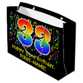 33. Geburtstag - Farbige Musiksymbole, Regenbogen Große Geschenktüte (Rückseite Schrägansicht)