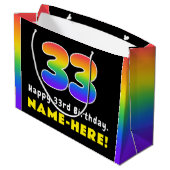 33. Geburtstag: Farbiger Regenbogen # 33, Individu Große Geschenktüte (Rückseite Schrägansicht)
