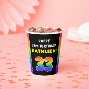 33. Geburtstag: Farbiger Regenbogen # 33, Individu Pappbecher
