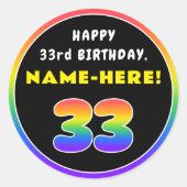 33. Geburtstag: Farbiger Regenbogen # 33, Individu Runder Aufkleber (Vorderseite)