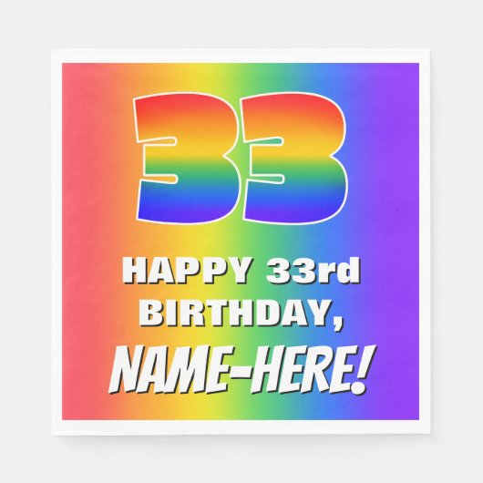 33. Geburtstag: Farbiges, lustiges Regenbogenmuste Serviette (Vorderseite)