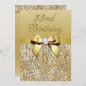 33. Geburtstag-Gold-Imitate-Sequins und Bow Einladung (Vorne/Hinten)