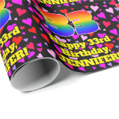33. Geburtstag: Liebende Herzen Muster, Regenbogen Geschenkpapier (Rolleneckpunkt)