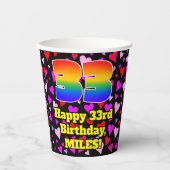 33. Geburtstag: Loving Hearts Pattern, Rainbow 33 Pappbecher (Vorderseite)