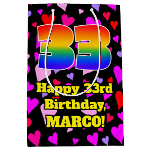 33. Geburtstag: Loving Hearts Pattern, Regenbogen Mittlere Geschenktüte