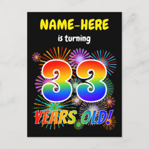 33. Geburtstag - Lustige Feuerwerke, Regenbogen-Lo Postkarte