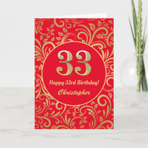33. Geburtstag Muster Rot und Gold Floral Karte