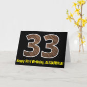 33. Geburtstag: Name + Imitate Holzkörnchen Muster Karte (Gelbe Blume)