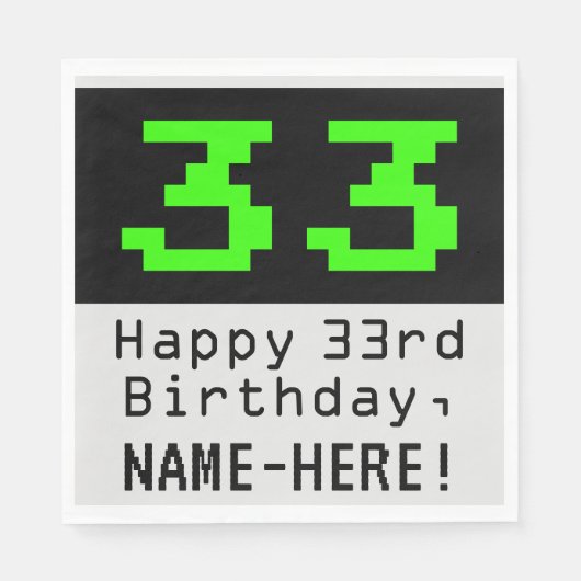 33. Geburtstag - Nerdy / Geeky Style "33" & Name Serviette (Vorderseite)