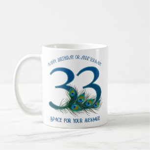 33. Geburtstag oder Jubiläum Pfauenfeder Kaffeetasse