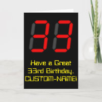 33. Geburtstag: Red Digital Clock Style "33" + Nam