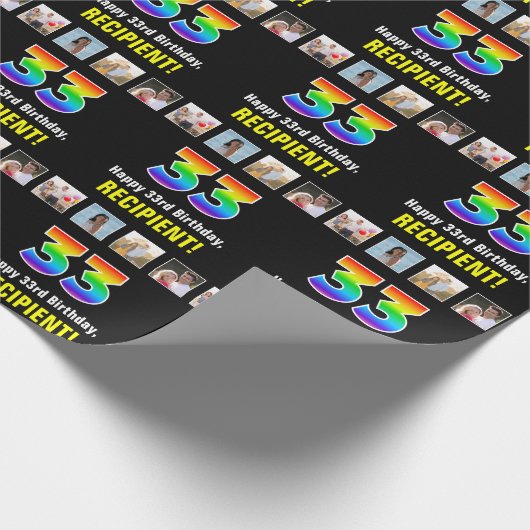 33. Geburtstag: Regenbogen "33"; benutzerdefiniert Geschenkpapier (Ecke)