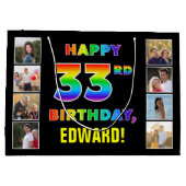 33. Geburtstag: Regenbogentext, benutzerdefinierte Große Geschenktüte (Rückseite)