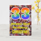 33. Geburtstag; Rustikale Herbstblätter; Regenboge Karte (Gelbe Blume)