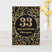 33. Geburtstag Schwarz-Gold-Flora-Muster Karte (Gelbe Blume)