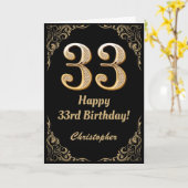 33. Geburtstag Schwarz-Gold-Glitzer-Rahmen Karte (Gelbe Blume)