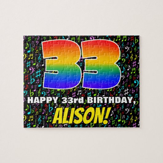 33. Geburtstag — Spaß, farbenfrohe Musiksymbole & Puzzle (Horizontal)