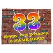 33. Geburtstag: Spaß, Graffiti-Inspiriert Regenbog Große Geschenktüte (Rückseite)