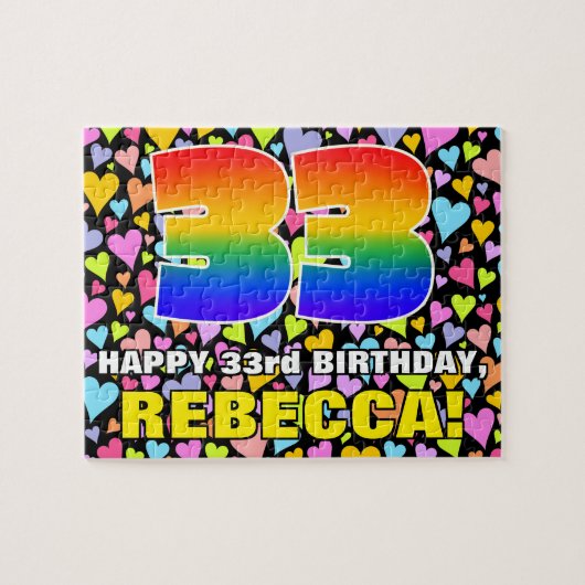 33. Geburtstag — Spaß, Liebende Herzformen + "33" Puzzle (Horizontal)