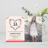 33. Geburtstagseinladung Foto Blumenherz Ankündigung (Stehend Vorderseite)