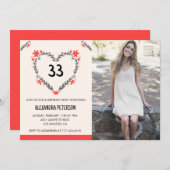 33. Geburtstagseinladung Foto Blumenherz Ankündigung (Vorne/Hinten)
